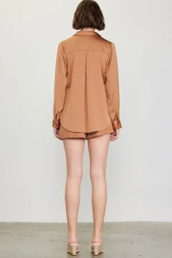 SKIES ARE BLUE Blouses|Long Sleeve Tops*Recycled Classic Button Down Top Hazelnut
