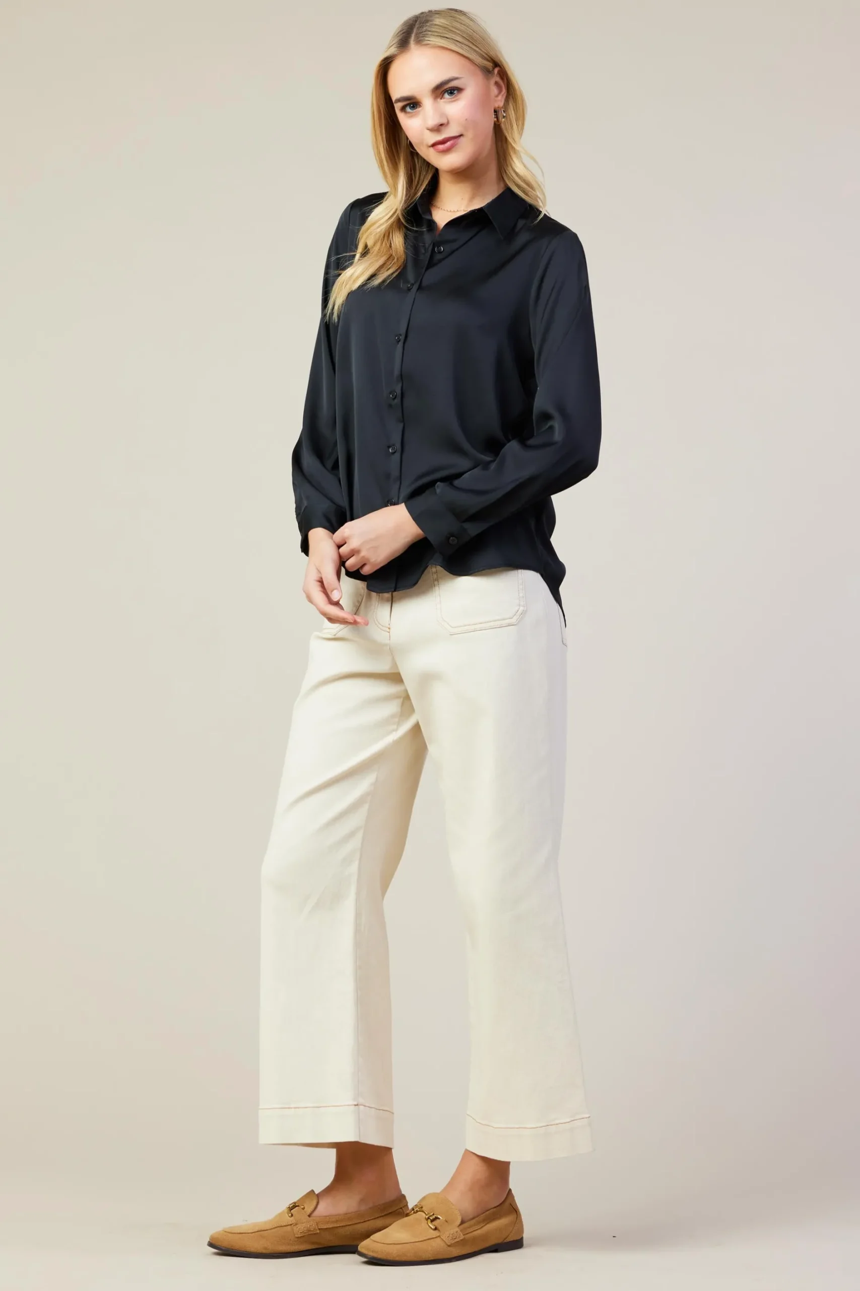 SKIES ARE BLUE Blouses|Long Sleeve Tops*Recycled Classic Button Down Top Black