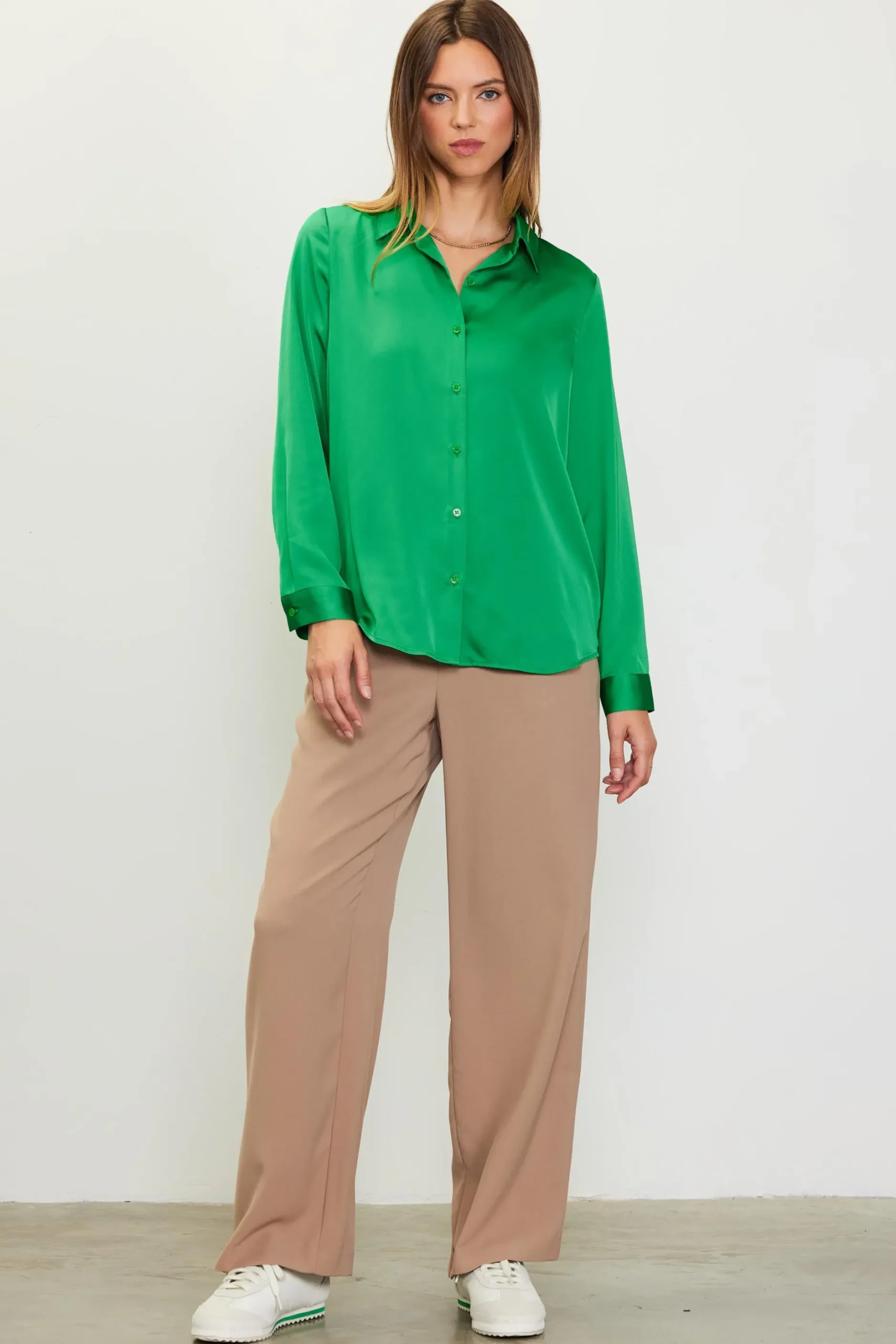 SKIES ARE BLUE Blouses|Long Sleeve Tops*Recycled Classic Button Down Top Spearmint