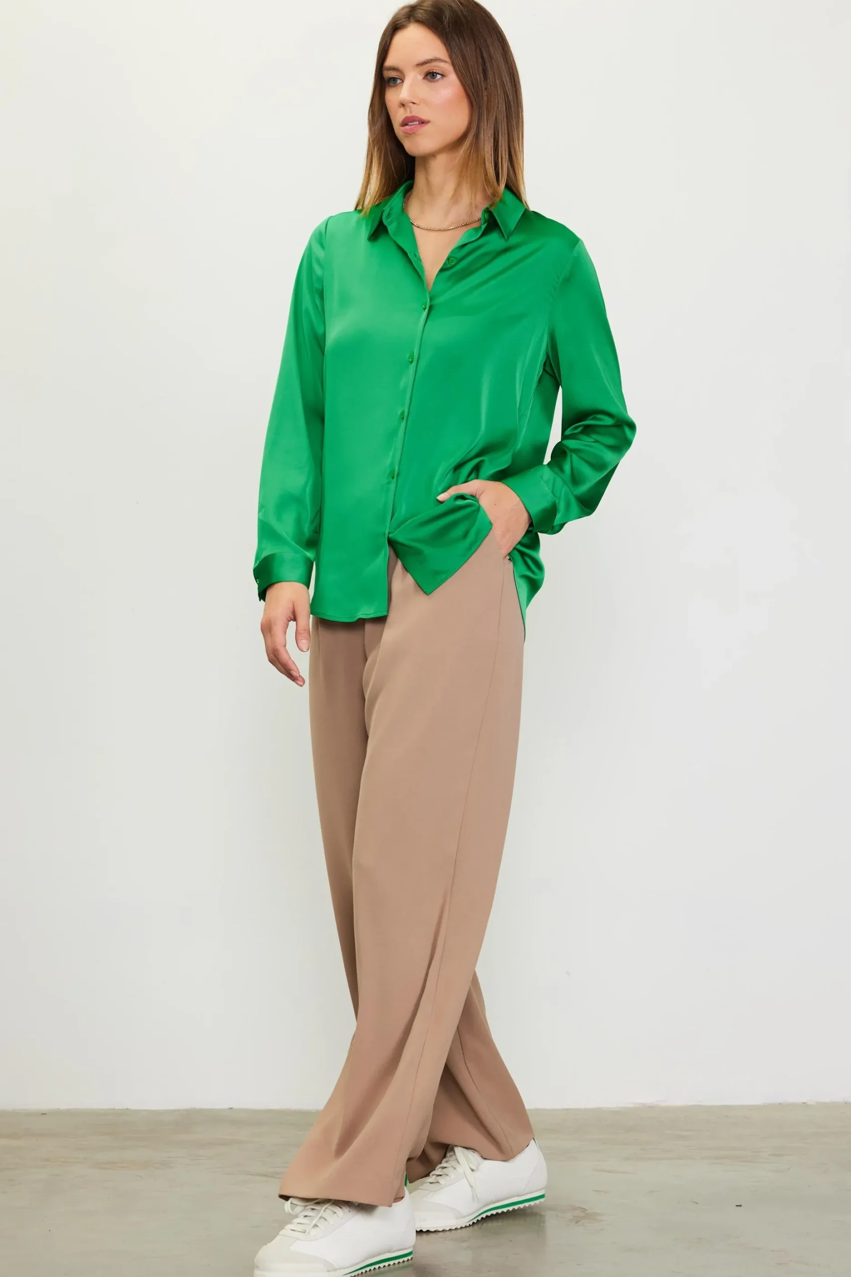SKIES ARE BLUE Blouses|Long Sleeve Tops*Recycled Classic Button Down Top Spearmint