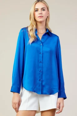 SKIES ARE BLUE Blouses|Long Sleeve Tops*Recycled Classic Button Down Top Neonblue