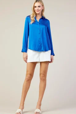 SKIES ARE BLUE Blouses|Long Sleeve Tops*Recycled Classic Button Down Top Neonblue