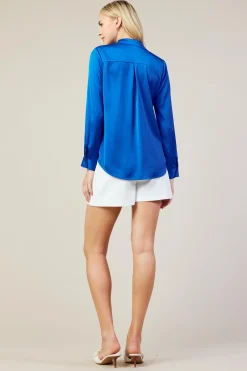 SKIES ARE BLUE Blouses|Long Sleeve Tops*Recycled Classic Button Down Top Neonblue