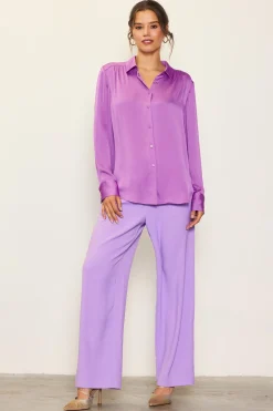 SKIES ARE BLUE Long Sleeve Tops*Recycled Crinkle Satin Buttondown Mindfulmauve
