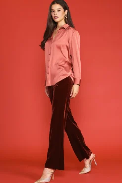 SKIES ARE BLUE Long Sleeve Tops*Recycled Crinkle Satin Buttondown Terracotta