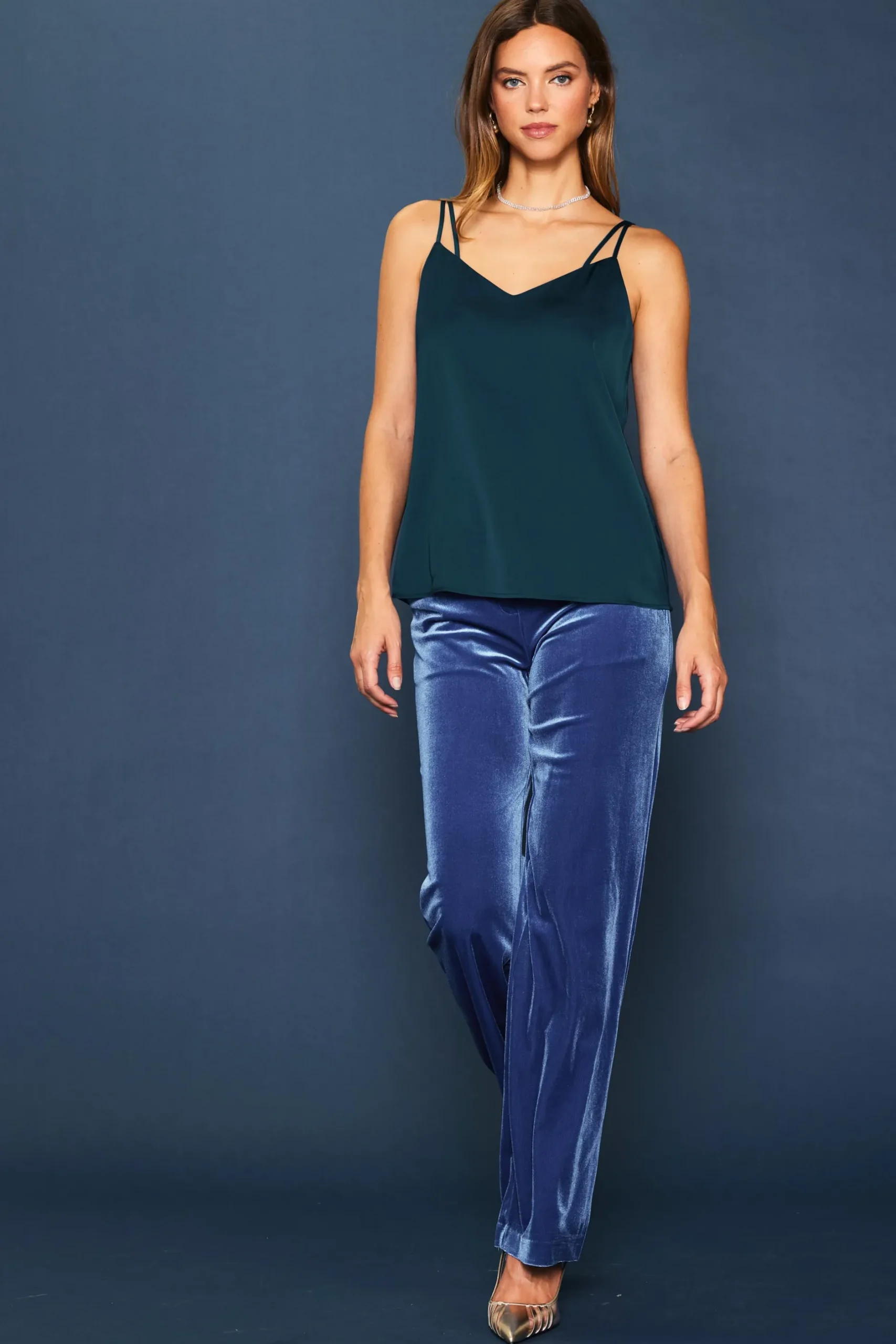 SKIES ARE BLUE Sleeveless Tops|Short Sleeve Tops*Recycled Double Strap Cami Marineteal