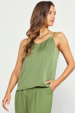 SKIES ARE BLUE Sleeveless Tops*Recycled Double Strap Cami Olive