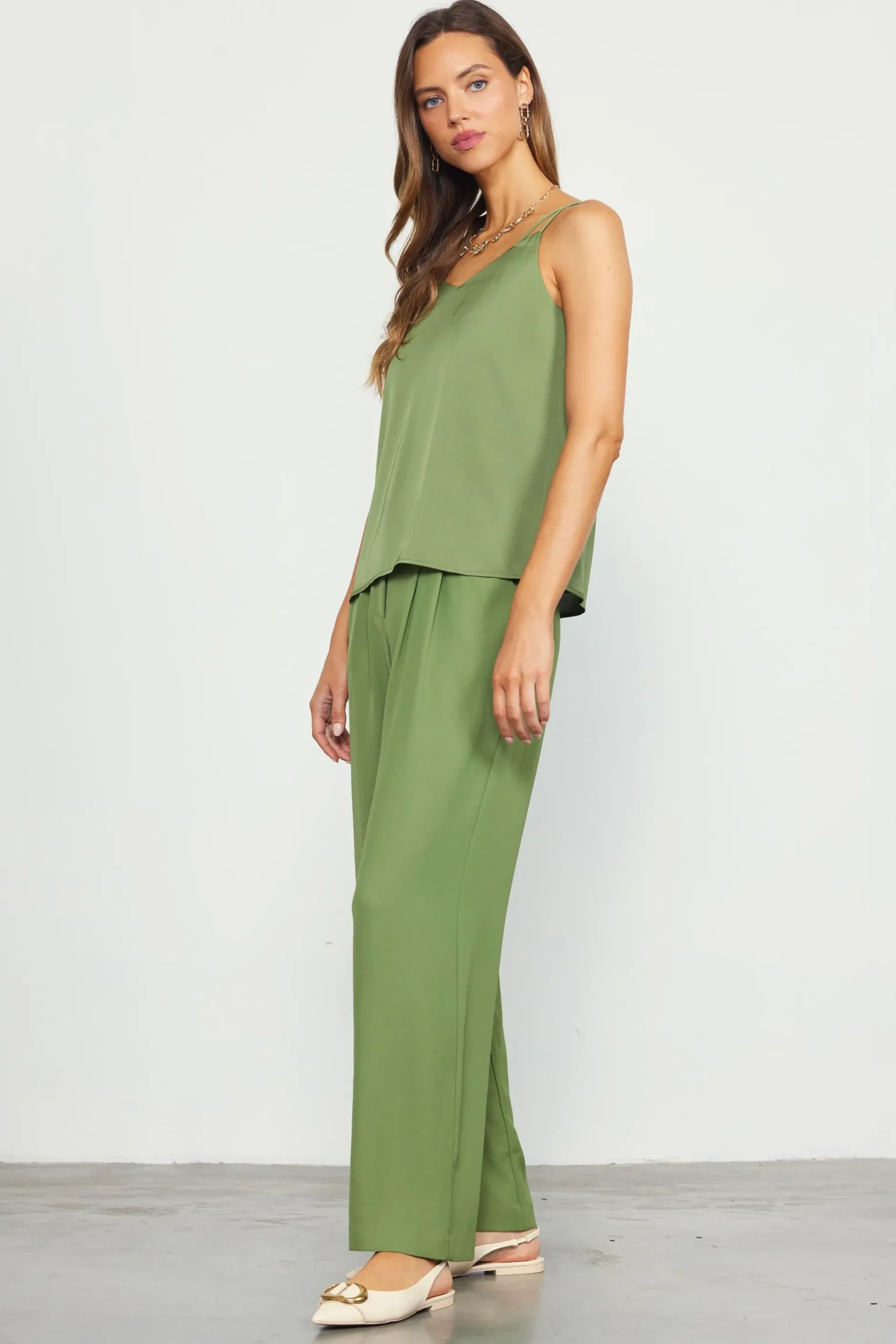 SKIES ARE BLUE Sleeveless Tops*Recycled Double Strap Cami Olive
