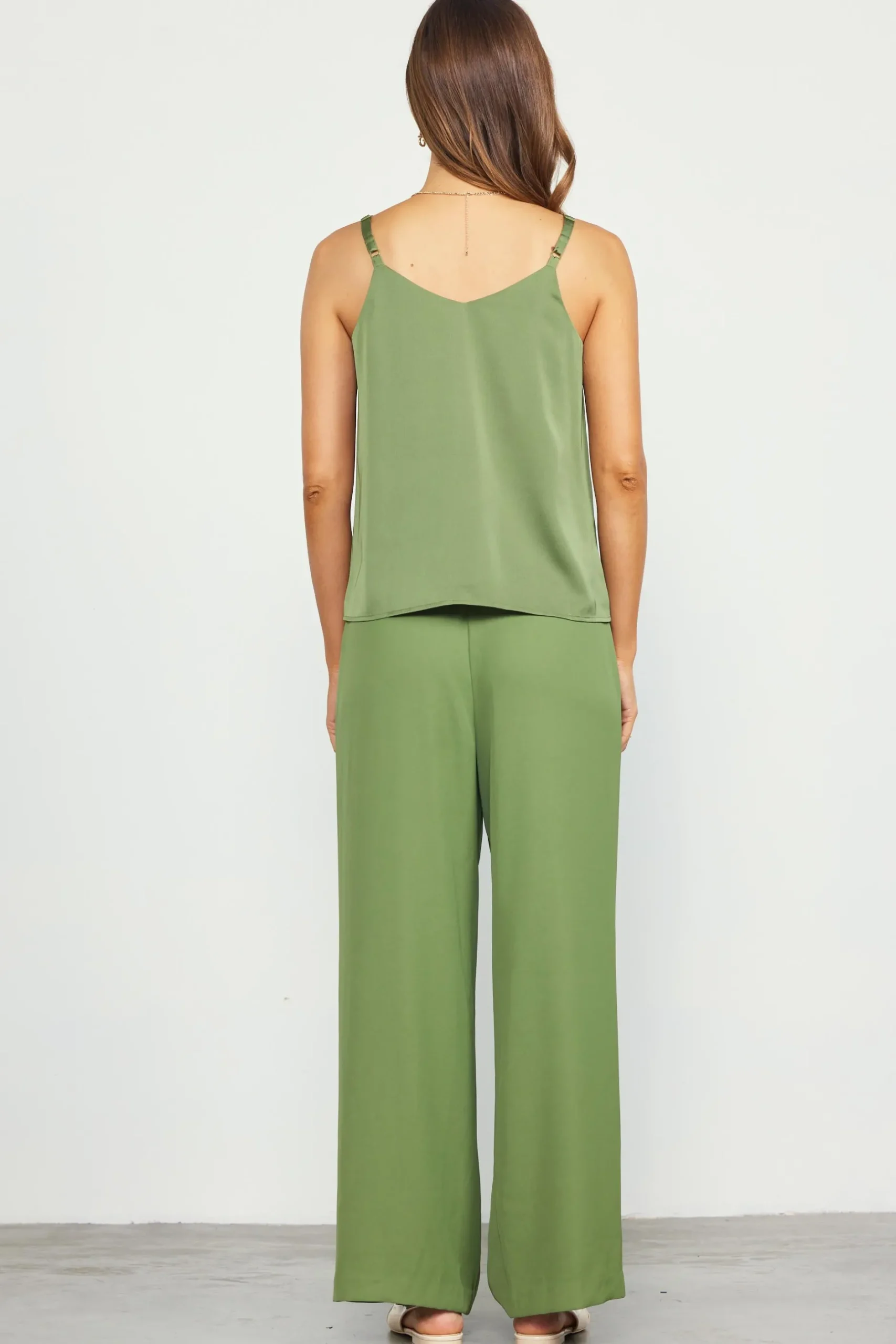 SKIES ARE BLUE Sleeveless Tops*Recycled Double Strap Cami Olive