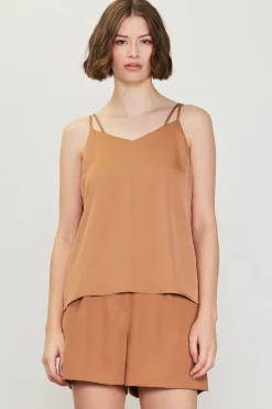 SKIES ARE BLUE Sleeveless Tops*Recycled Double Strap Cami Hazelnut