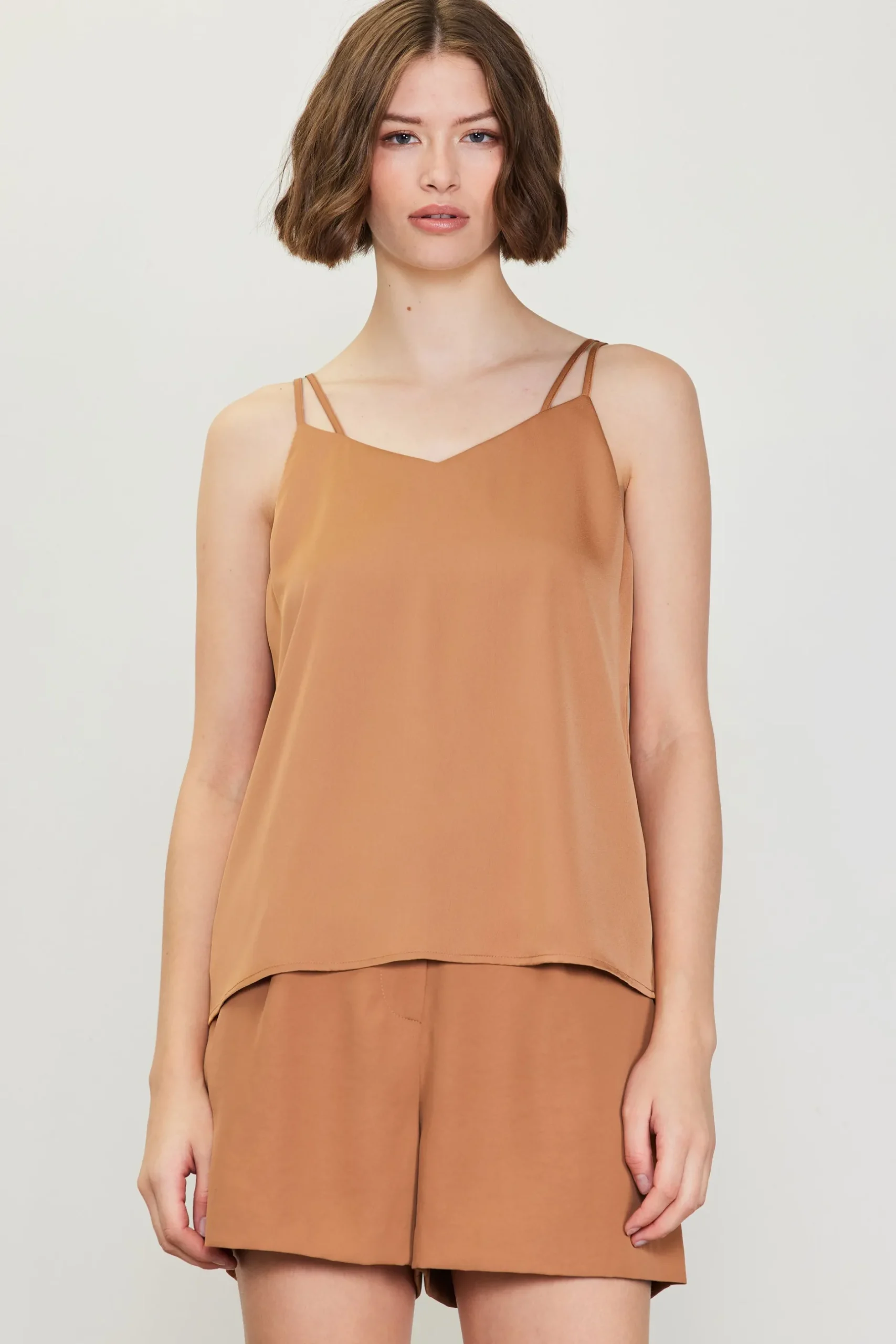 SKIES ARE BLUE Sleeveless Tops*Recycled Double Strap Cami Hazelnut
