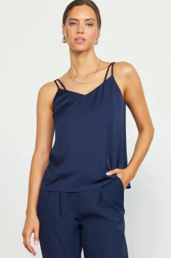 SKIES ARE BLUE Sleeveless Tops*Recycled Double Strap Cami Midnightnavy