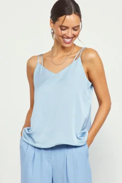 SKIES ARE BLUE Sleeveless Tops*Recycled Double Strap Cami Dustyblue