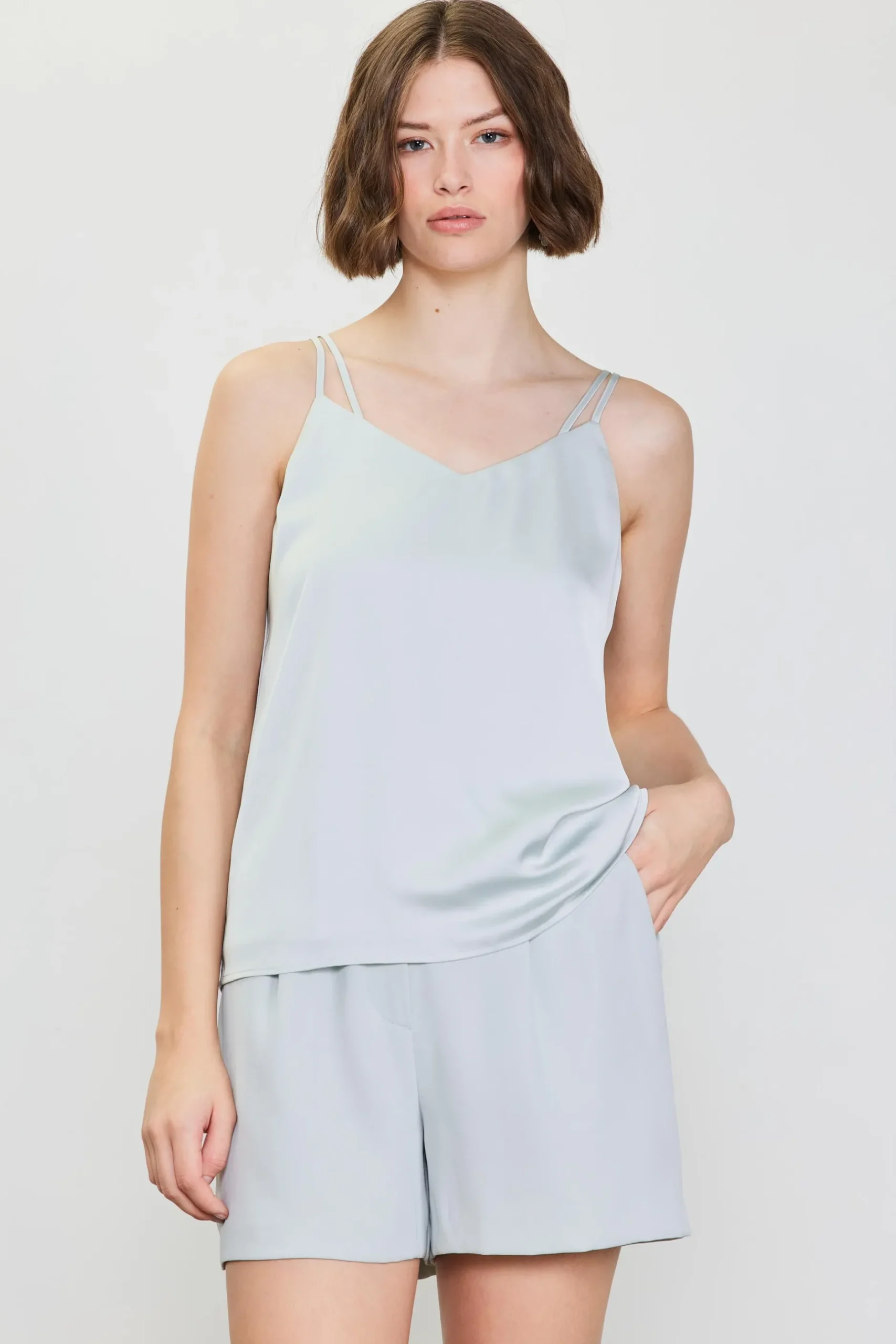 SKIES ARE BLUE Sleeveless Tops*Recycled Double Strap Cami Dovegrey