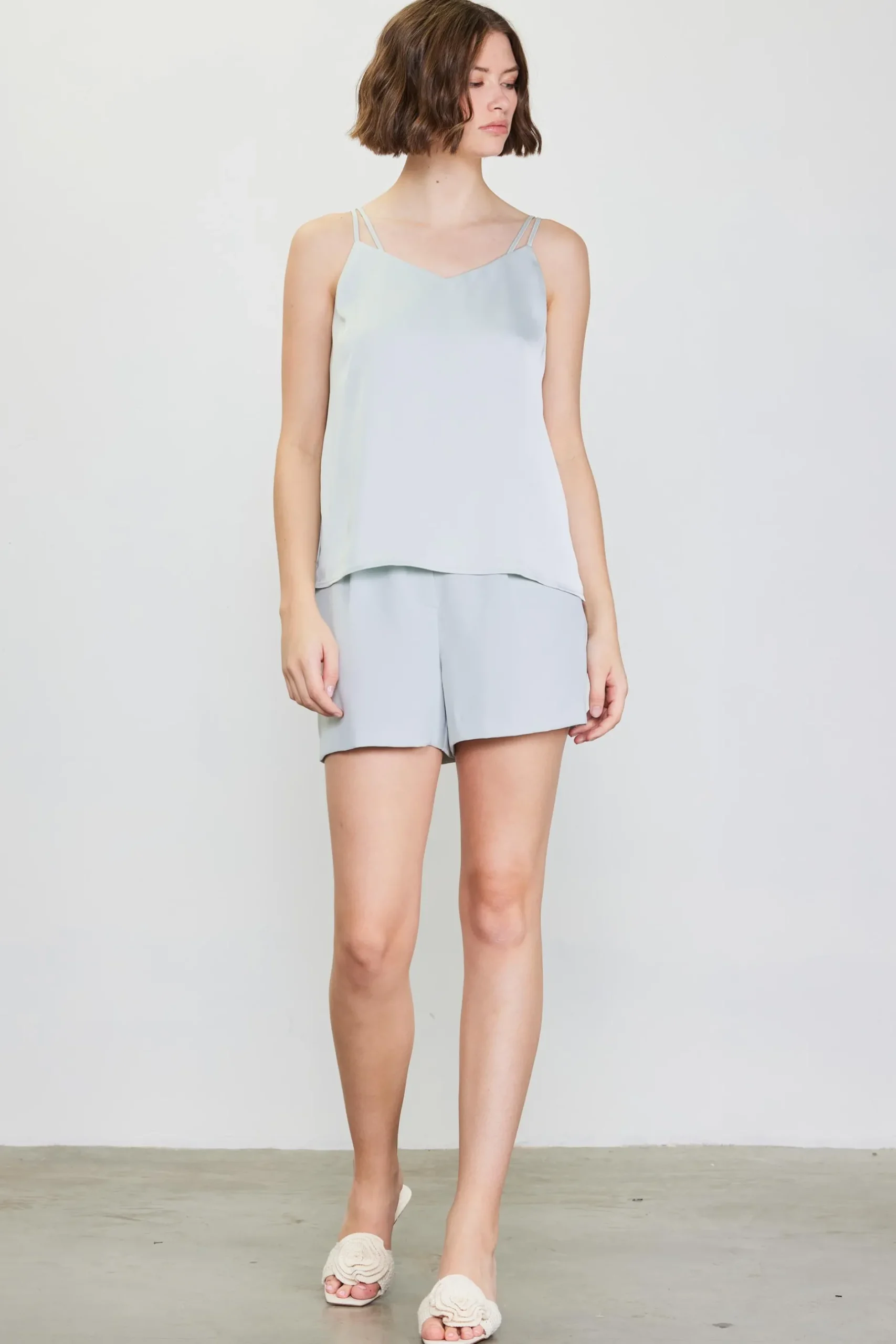 SKIES ARE BLUE Sleeveless Tops*Recycled Double Strap Cami Dovegrey