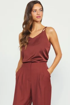 SKIES ARE BLUE Short Sleeve Tops*Recycled Double Strap Cami Chocolate