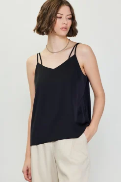 SKIES ARE BLUE Sleeveless Tops*Recycled Double Strap Cami Black