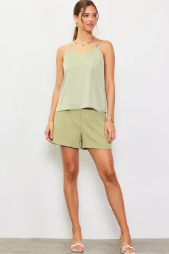 SKIES ARE BLUE Sleeveless Tops*Recycled Double Strap Cami Sage