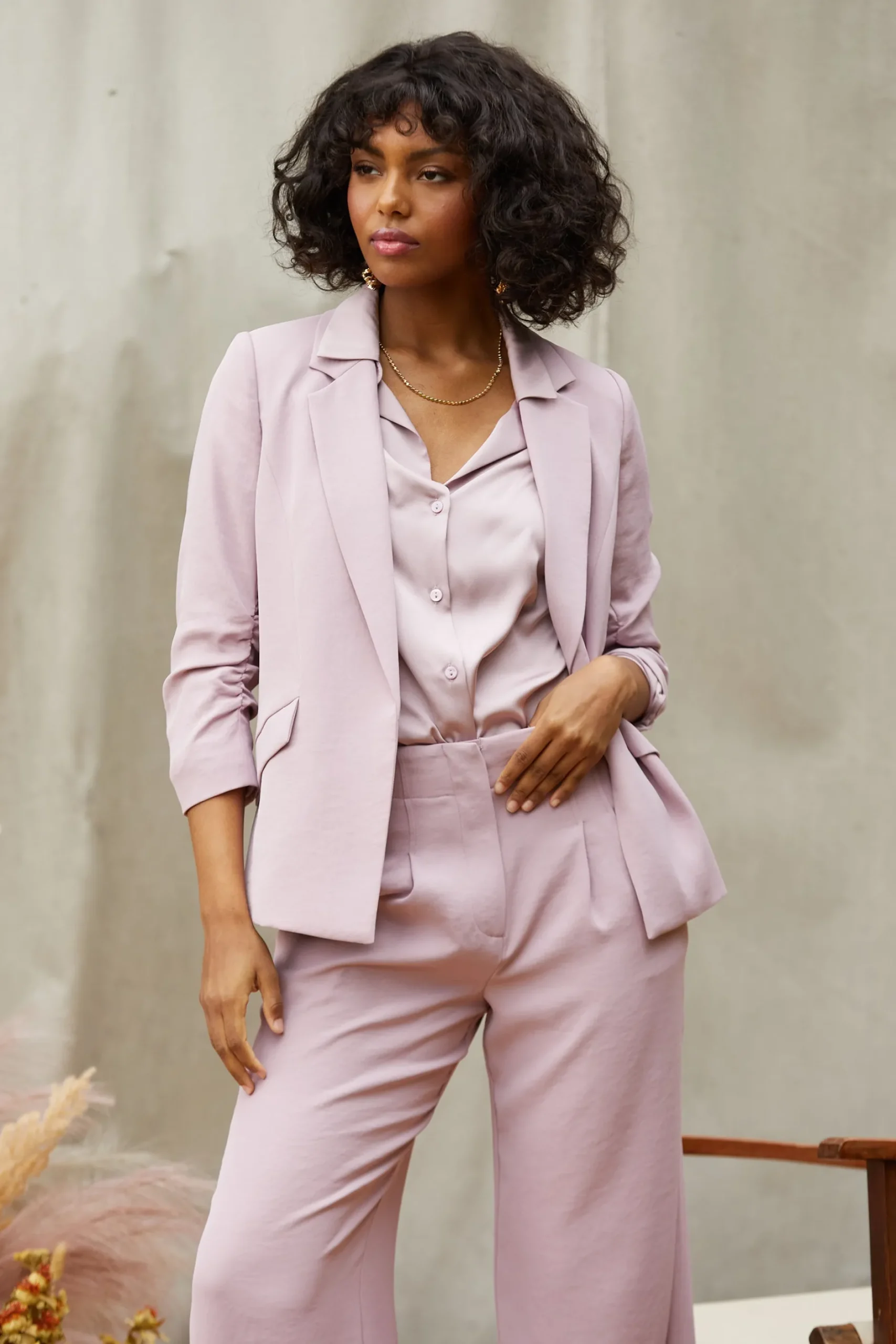 SKIES ARE BLUE Blazers*Recycled Shirred Sleeve Blazer Dustylilac