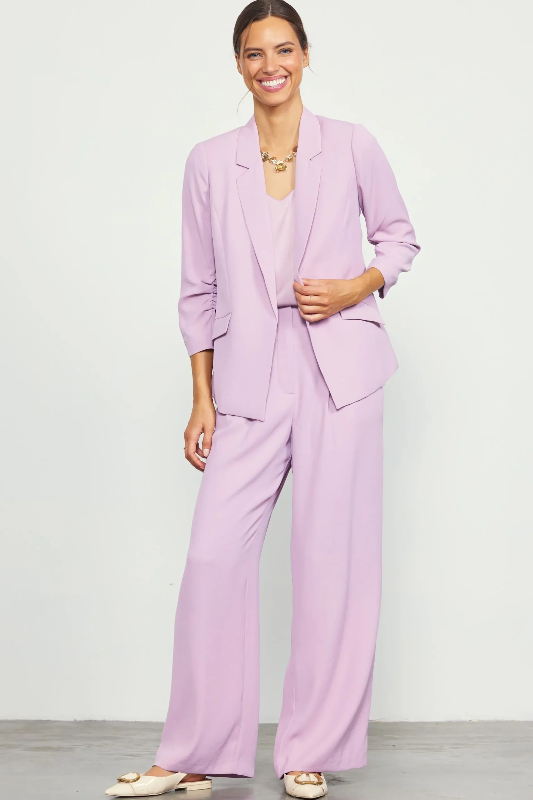SKIES ARE BLUE Blazers*Recycled Shirred Sleeve Blazer Dustylilac