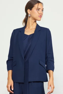 SKIES ARE BLUE Blazers*Recycled Shirred Sleeve Blazer Navy