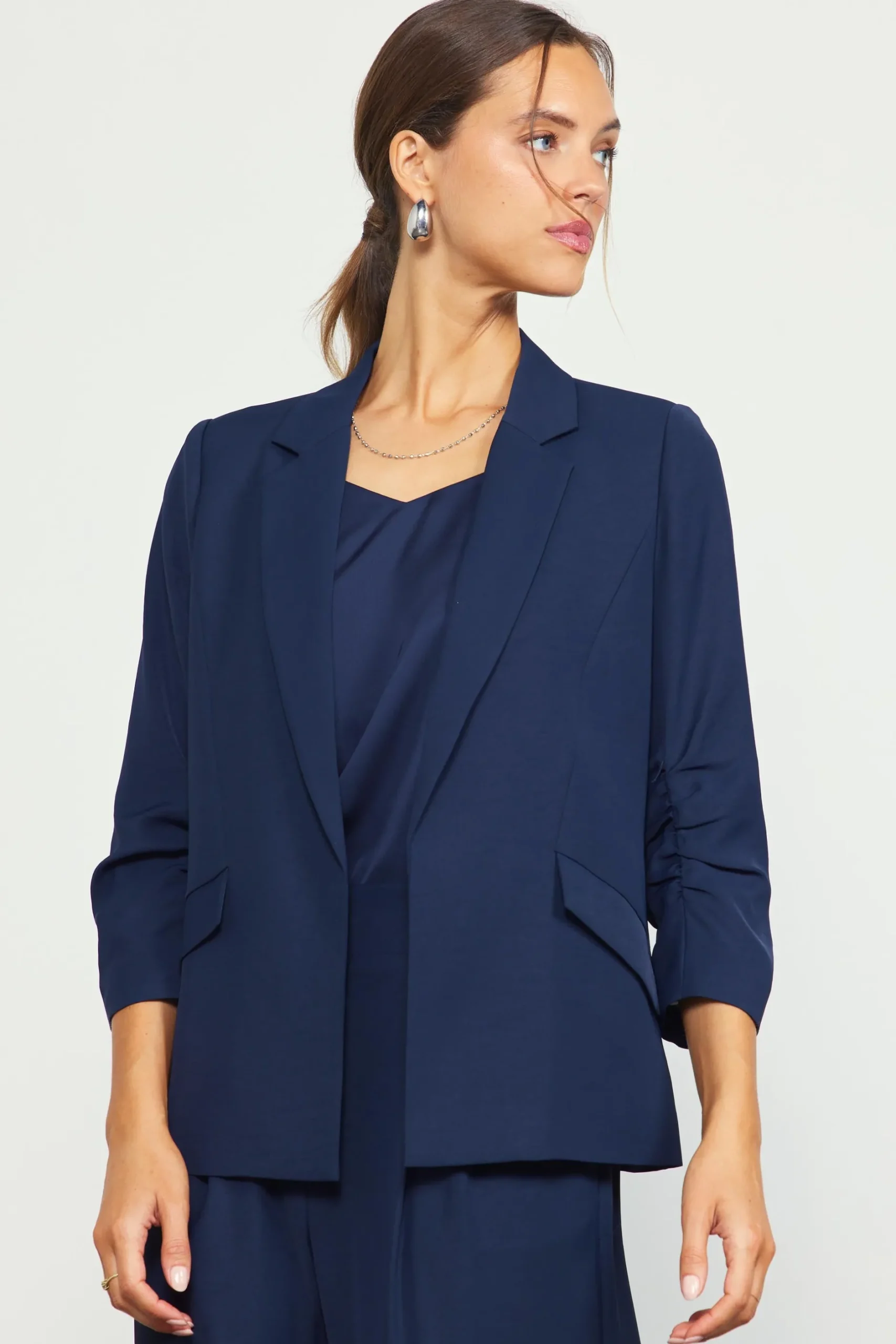 SKIES ARE BLUE Blazers*Recycled Shirred Sleeve Blazer Navy