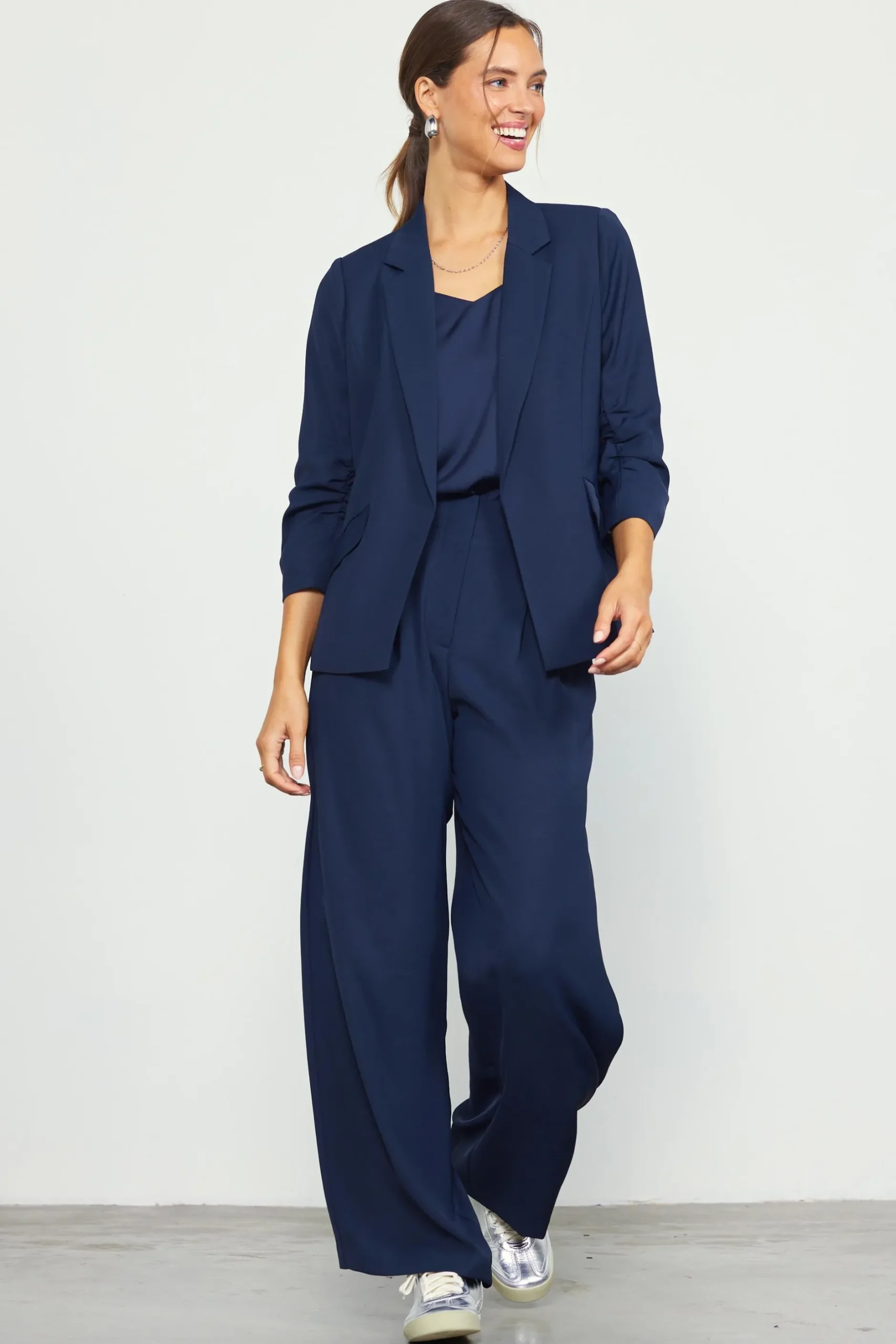SKIES ARE BLUE Blazers*Recycled Shirred Sleeve Blazer Navy