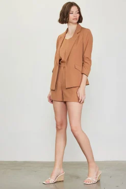 SKIES ARE BLUE Blazers*Recycled Shirred Sleeve Blazer Hazelnut