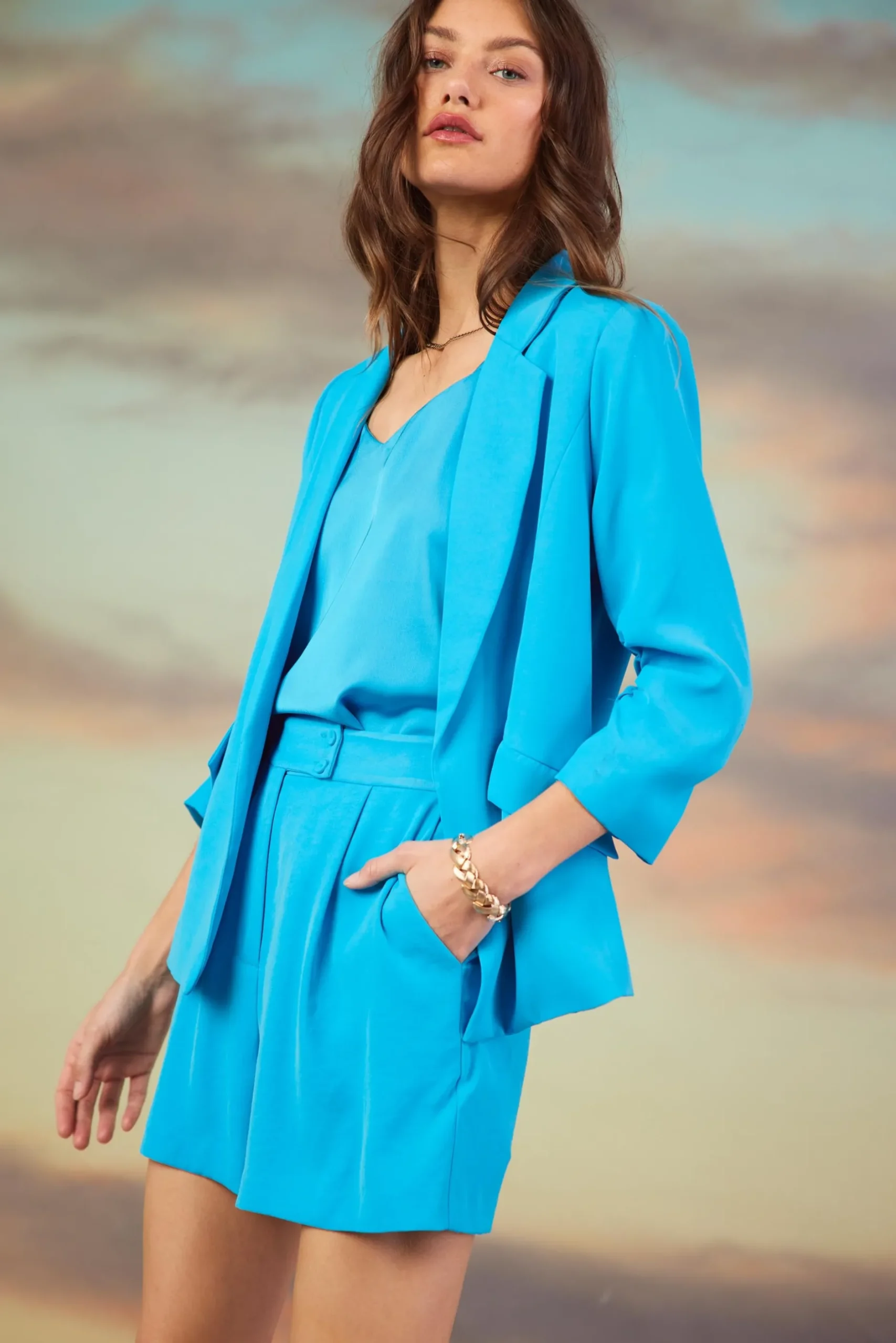 SKIES ARE BLUE Blazers*Recycled Shirred Sleeve Blazer Vividblue