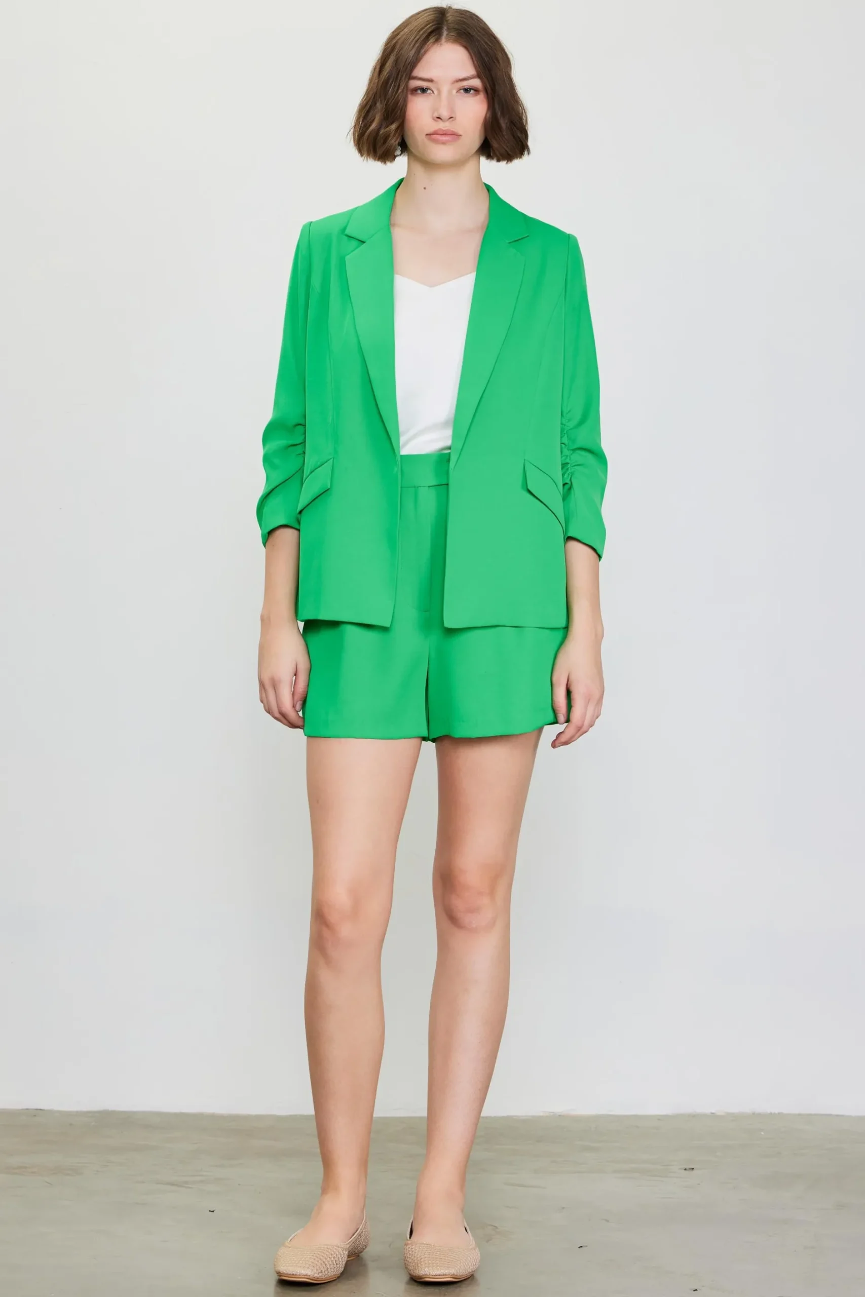 SKIES ARE BLUE Blazers*Recycled Shirred Sleeve Blazer Freshgreen