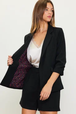 SKIES ARE BLUE Blazers*Recycled Shirred Sleeve Blazer Black