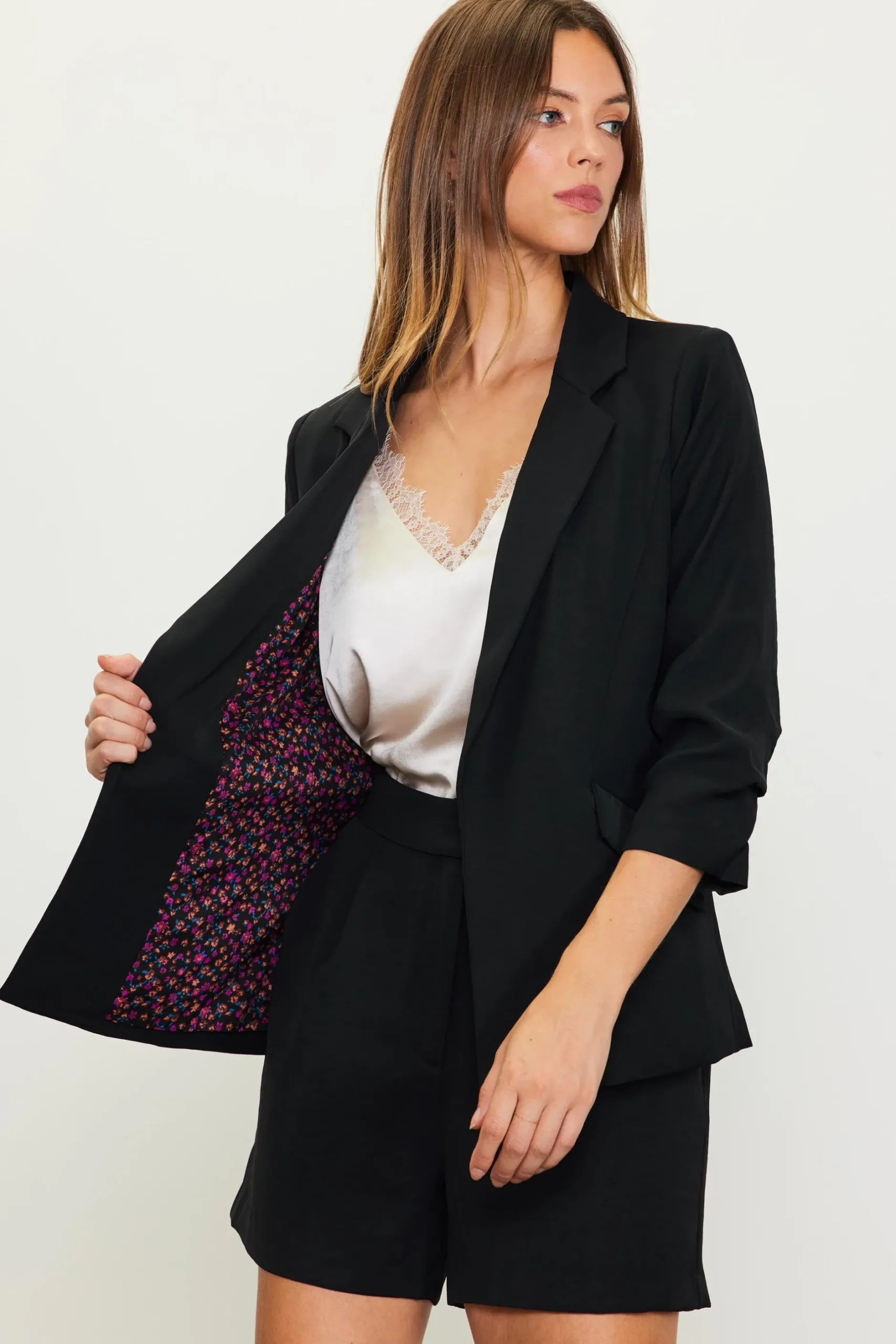 SKIES ARE BLUE Blazers*Recycled Shirred Sleeve Blazer Black