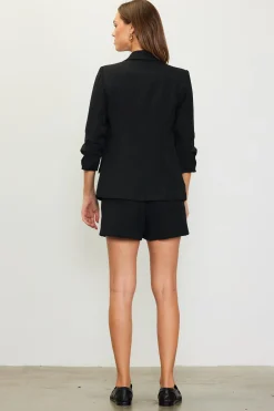 SKIES ARE BLUE Blazers*Recycled Shirred Sleeve Blazer Black