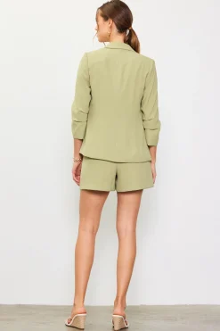 SKIES ARE BLUE Blazers*Recycled Shirred Sleeve Blazer Sage