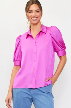SKIES ARE BLUE Blouses|Short Sleeve Tops*Recycled Shirred Sleeve Blouse Roseviolet