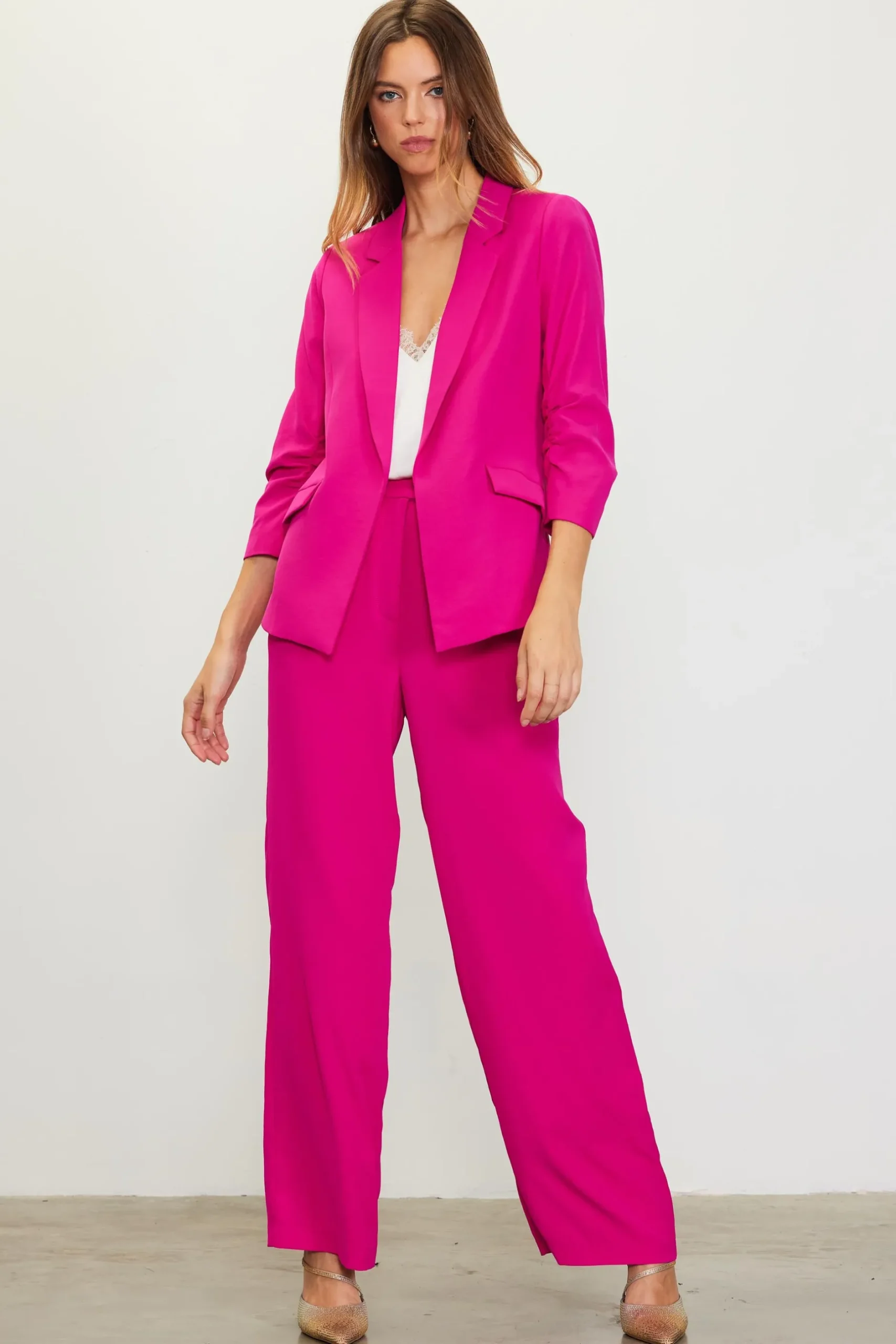 SKIES ARE BLUE Blazers*Recycled Shirred Sleeve Blazer Berrypink
