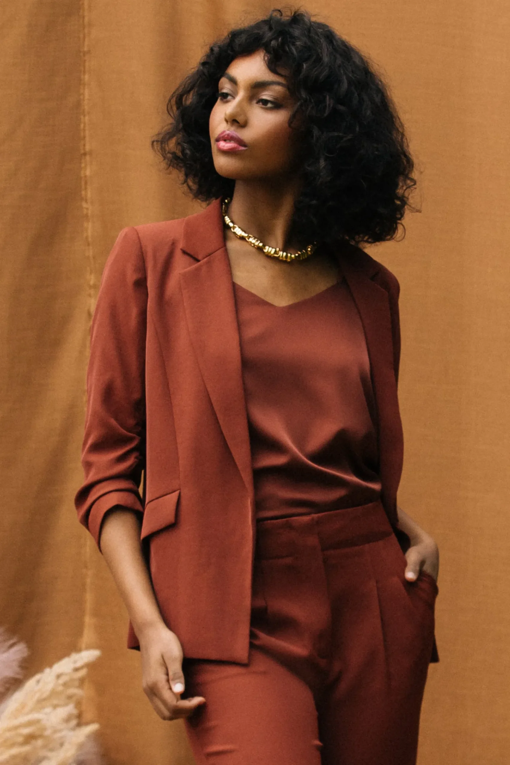 SKIES ARE BLUE Blazers*Recycled Shirred Sleeve Blazer Chocolate