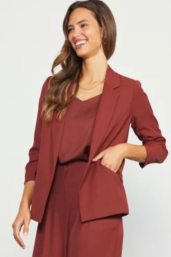 SKIES ARE BLUE Blazers*Recycled Shirred Sleeve Blazer Chocolate