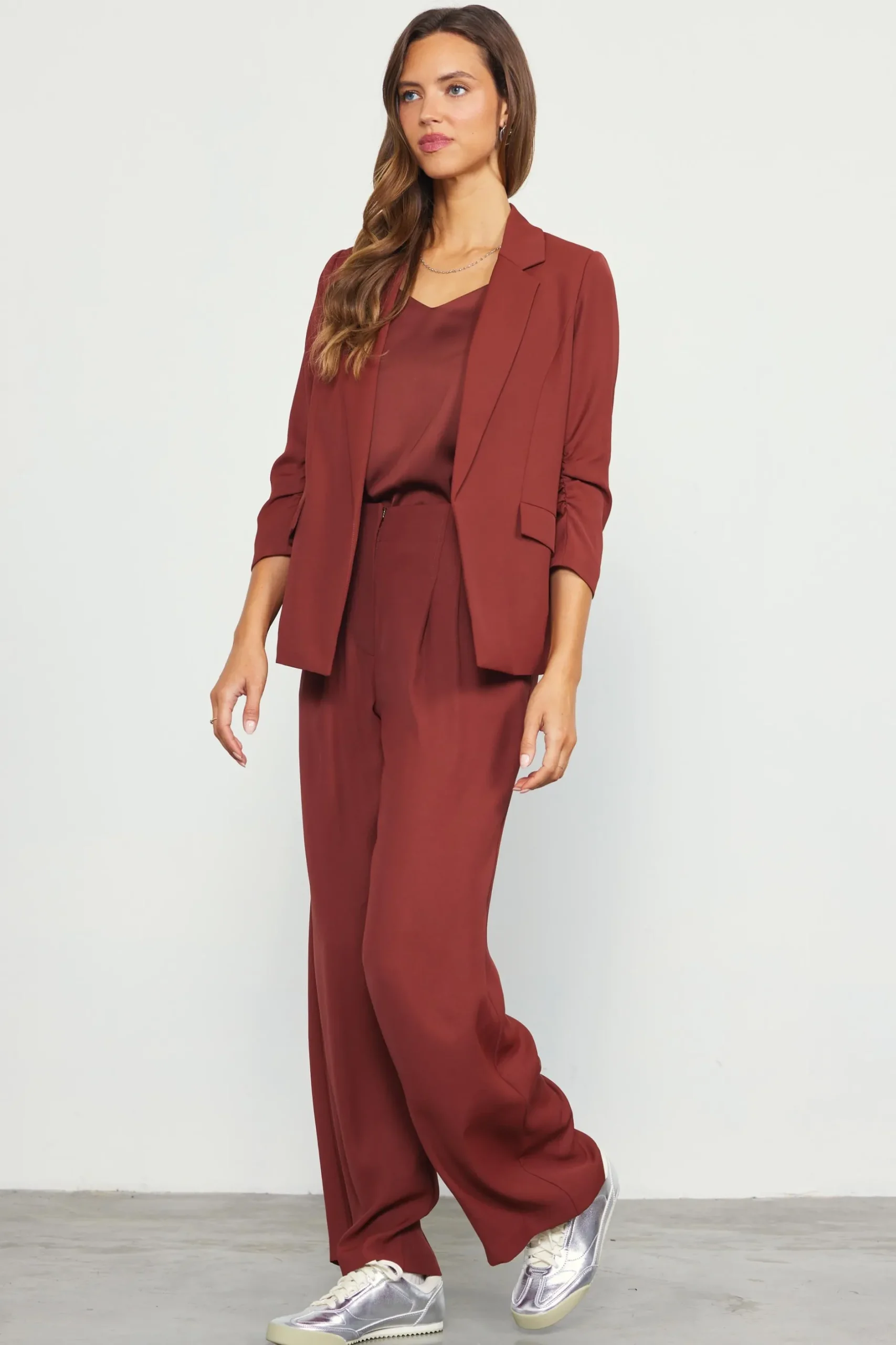 SKIES ARE BLUE Blazers*Recycled Shirred Sleeve Blazer Chocolate
