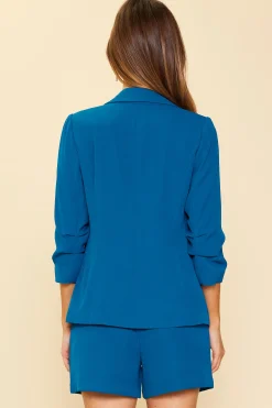 SKIES ARE BLUE Blazers*Recycled Shirred Sleeve Blazer Darkteal