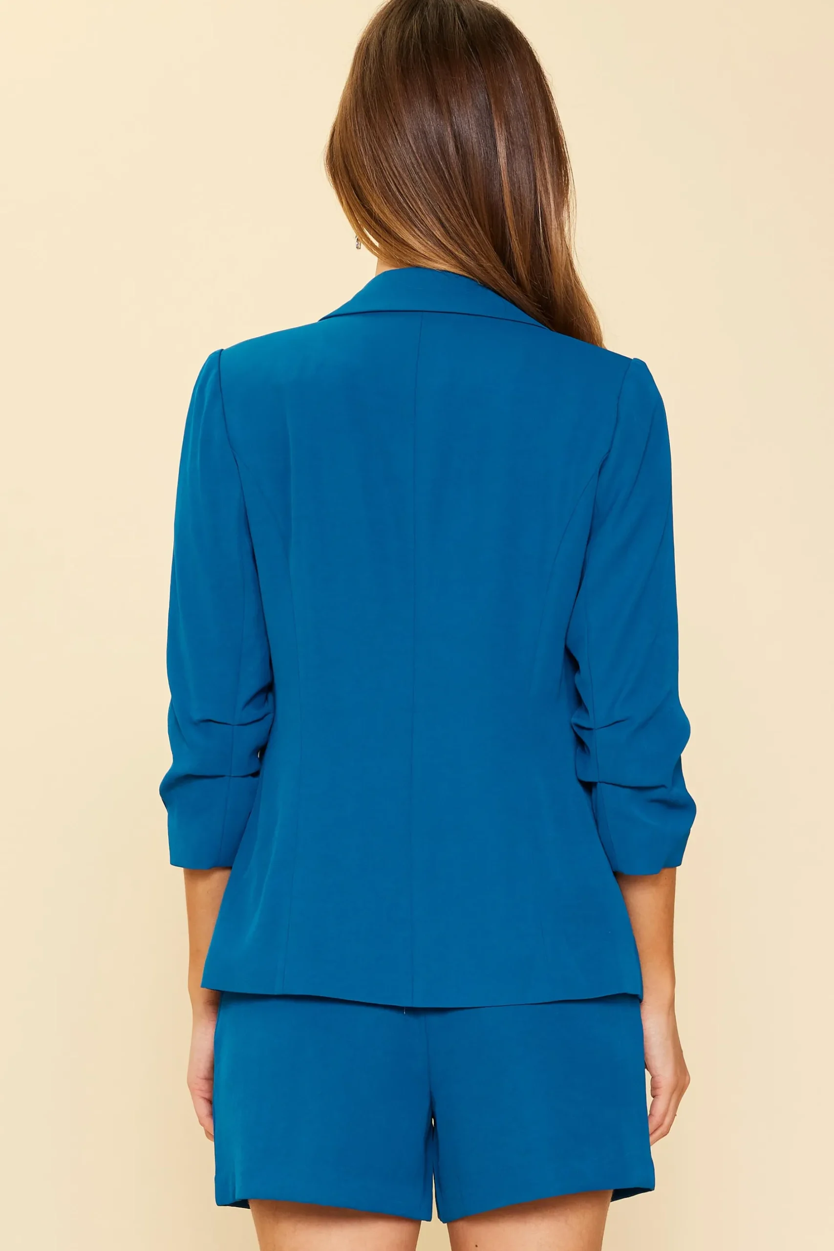 SKIES ARE BLUE Blazers*Recycled Shirred Sleeve Blazer Darkteal