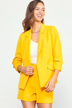 SKIES ARE BLUE Blazers*Recycled Shirred Sleeve Blazer Brightmarigold