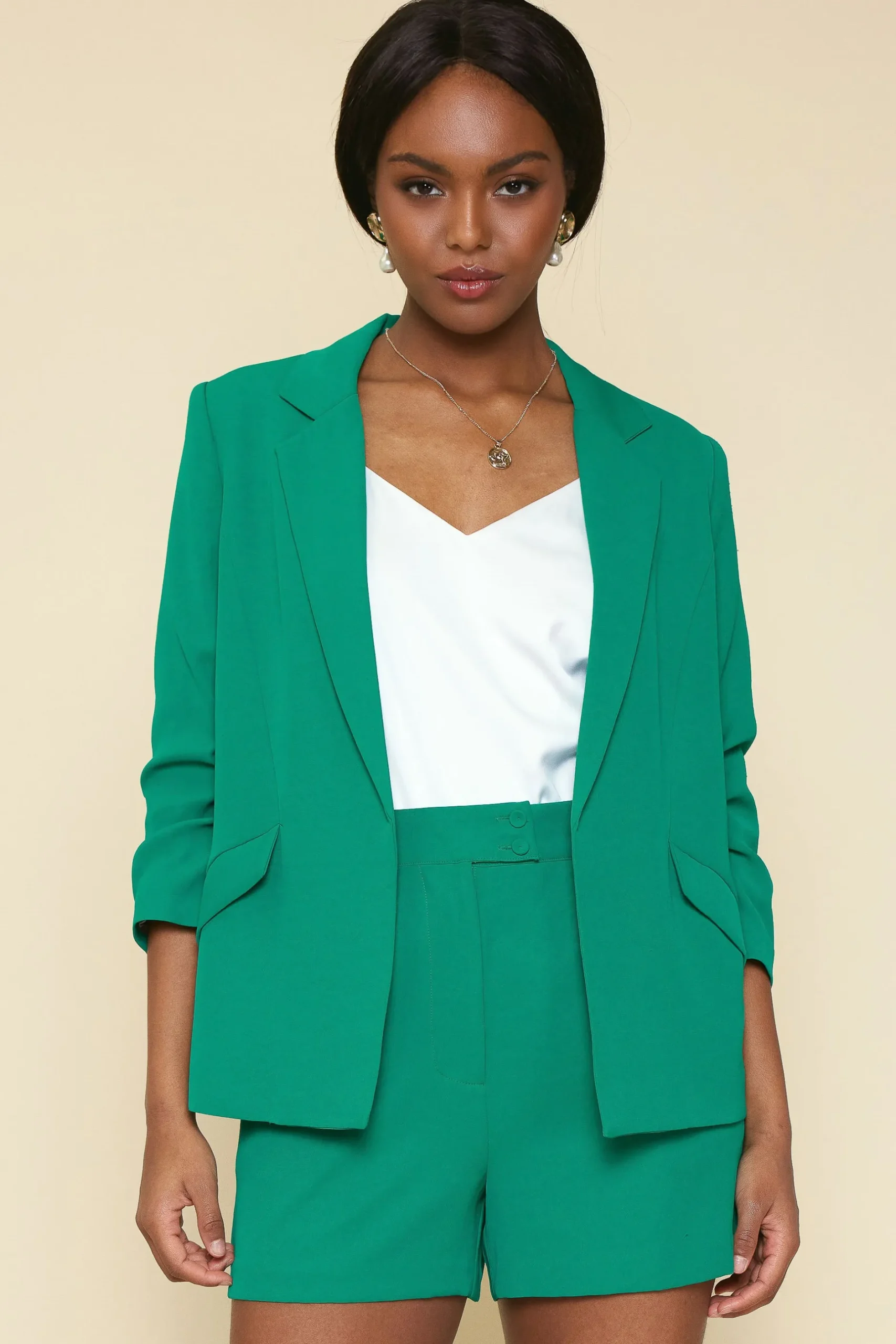 SKIES ARE BLUE Blazers*Recycled Shirred Sleeve Blazer Kelly-green