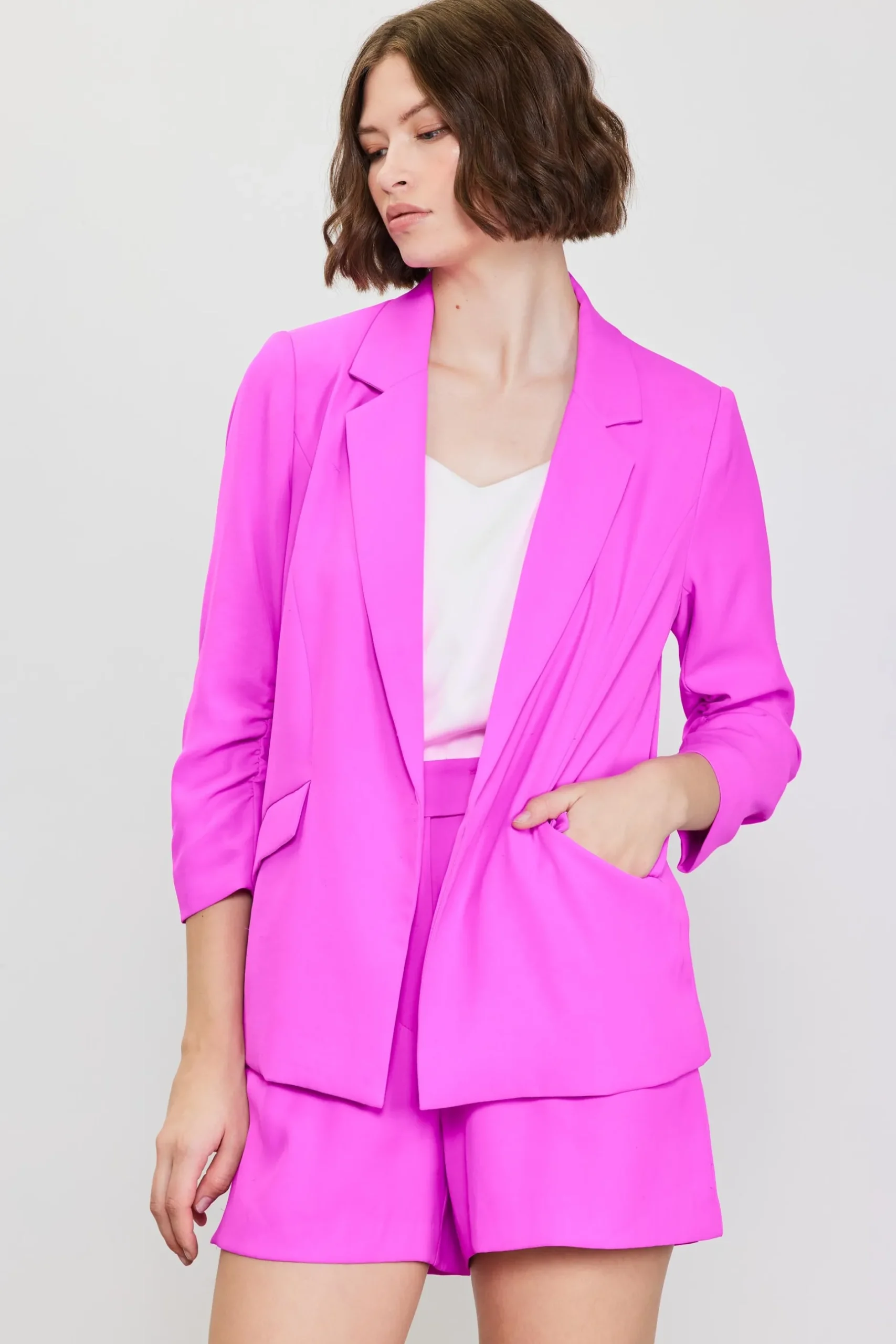SKIES ARE BLUE Blazers*Recycled Shirred Sleeve Blazer Roseviolet
