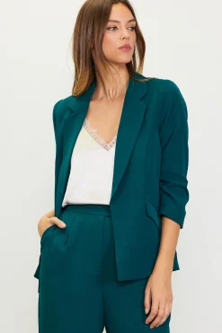 SKIES ARE BLUE Blazers*Recycled Shirred Sleeve Blazer Huntergreen