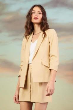 SKIES ARE BLUE Blazers*Recycled Shirred Sleeve Blazer Latte