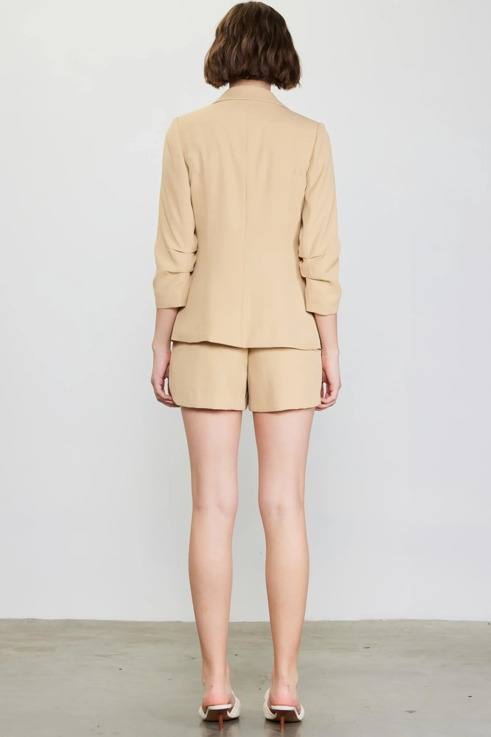 SKIES ARE BLUE Blazers*Recycled Shirred Sleeve Blazer Latte