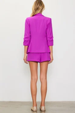 SKIES ARE BLUE Blazers*Recycled Shirred Sleeve Blazer Violetmagenta