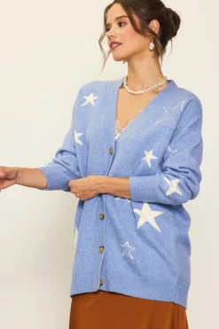 SKIES ARE BLUE Outerwear|Sweaters*Recycled Star Motif Sweater Cardigan Blue