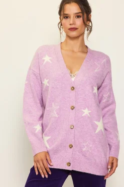 SKIES ARE BLUE Outerwear|Sweaters*Recycled Star Motif Sweater Cardigan Mauve